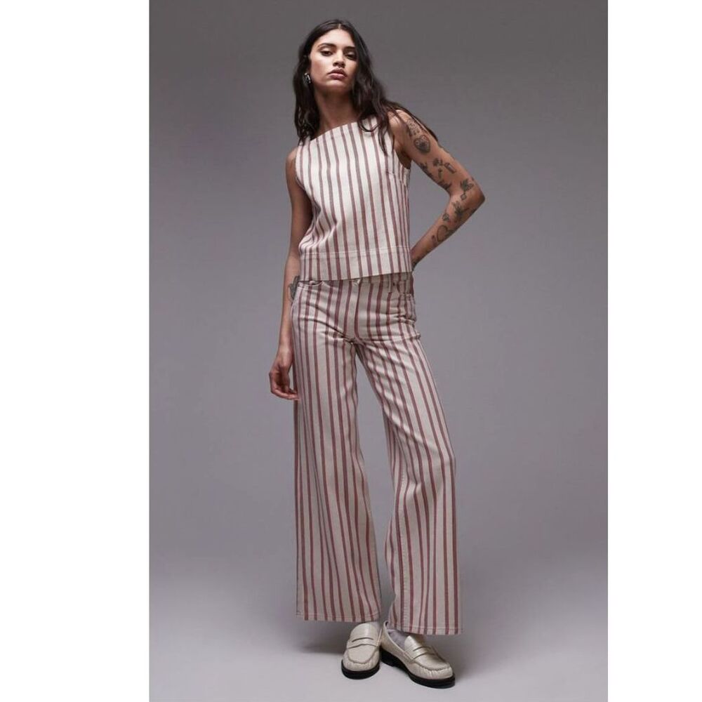 TopShop Stripe Mid Rise Wide Leg Jeans Red/White - Size 24x30 NWOT